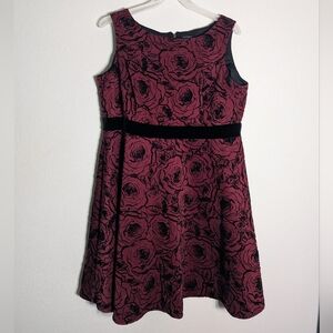 Whimsigoth Womens Dress Black Velvet Burnout Grunge Crimson Floral Plus Size 18W